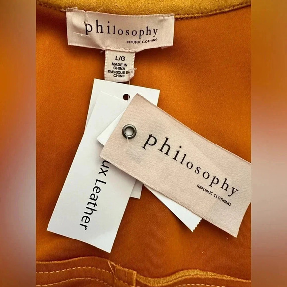Philosophy Women’s Sz L Mustard Yellow Faux Leather Moto Style Jacket - NWT - Picture 6 of 7